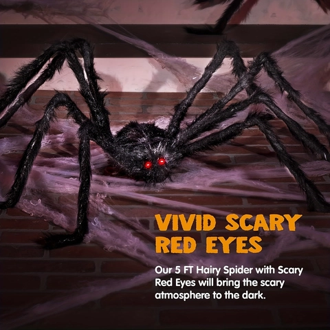 Araña de Peluche Negra Gigante Realista Decoración de Halloween Prop de Araña Peluda Aterradora Para Casa Embrujada Fiesta Jardín