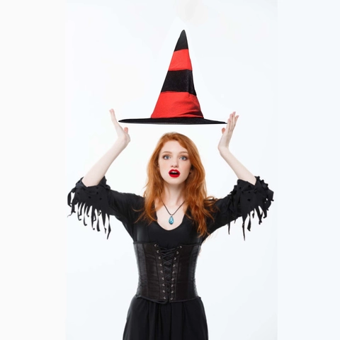 Halloween Striped Witch Hat Pointed Top Wide Brim Costume Accessory For Cosplay Party Red Orange Black Cloth Hat