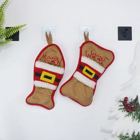Huisdier Thema Kerst Sokken Hanger Vis Bot Vorm Bestekhouders Met Kerstman Riem Borduurwerk Voor Kerstfeest Decor
