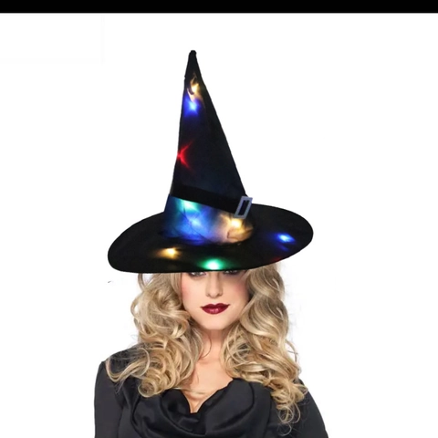 Chapeau de Sorcière Lumineux LED Halloween Chapeau de Magicien en Polyester Avec Boucle de Ceinture pour Accessoires de Décoration de Fête Cosplay