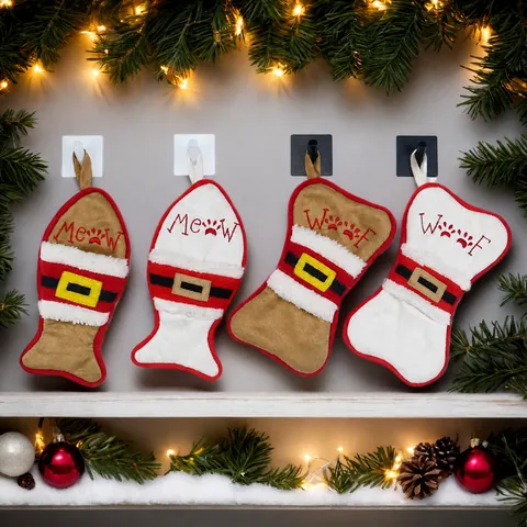 Huisdier Thema Kerst Sokken Hanger Vis Bot Vorm Bestekhouders Met Kerstman Riem Borduurwerk Voor Kerstfeest Decor