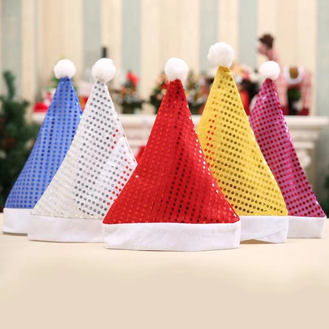 Sequin Christmas Santa Hat For Adults Children Shiny Sequin Xmas Holiday Party Decor Hat New Year Gift Family Party Costume Accessory