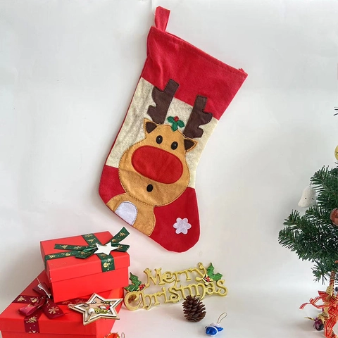 Large Christmas Stocking Gift Bag Polyester Santa Snowman Reindeer Applique Hanging Decoration For Xmas Tree Holiday Party Decor