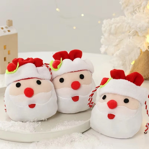 Christmas Santa Claus Drawstring Gift Bag Holiday Candy Apple Pouch Embroidered 3D Santa Face Ornament For Xmas Home Decor