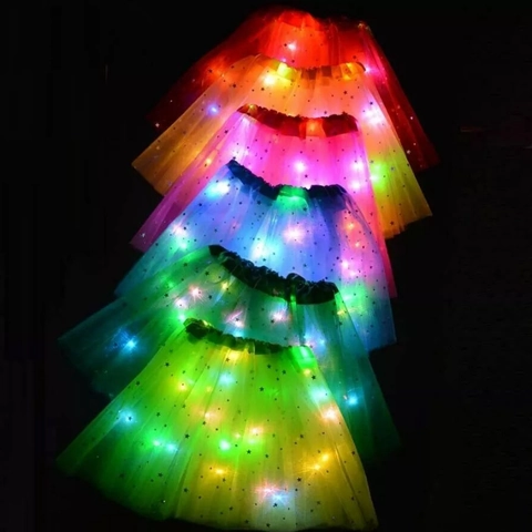 Gonna Tutù Luminosa a LED per Bambini in Mesh a Strati Con Motivo a Stelle Gonne da Danza Classica per Ragazze Natale Festa Spettacolo