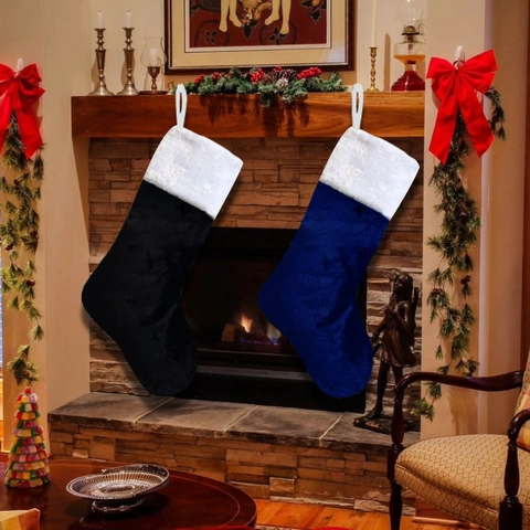 Plush Christmas Stockings Soft Holiday Gift Bags Tree Hanging Ornaments For Mantel Home Decor Black Blue Green