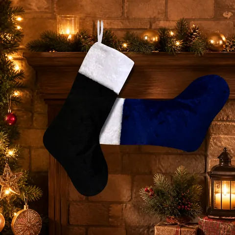 Plush Christmas Stockings Soft Holiday Gift Bags Tree Hanging Ornaments For Mantel Home Decor Black Blue Green