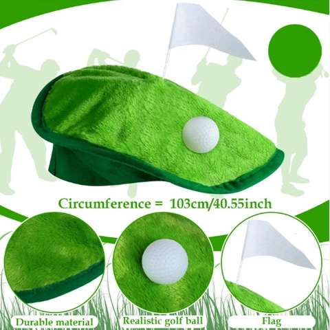 Boina De Novedad Campo De Golf Con Bandera Y Decoración De Pelota De Golf Sombrero De Peluche Verde Para Fiesta Temática Deportiva Adulto Unisex