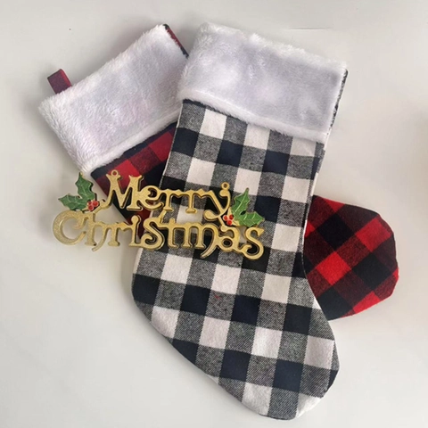 Kerstsok Buffalo Ruit Geruit Pluche Rand Open Haard Hangende Decoratie Cadeau Snoepzak Voor Vakantie Huisdecoratie