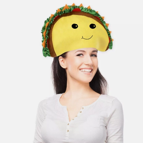 Cartoon Taco Shape Plush Hat Funny Mexican Food Costume Headwear For Halloween Christmas Party Props Unisex Novelty Headpiece
