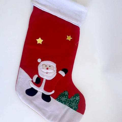 Cartoon Santa Claus Christmas Stocking Red Polyester Hanging Gift Bag For Xmas Holiday Party Home Indoor Decoration