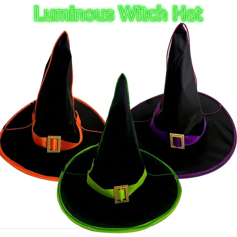 Halloween Leuchtender Hexenhut LED Neon Spitz Hexenhut Polyester Stoff Party Cosplay Kostüm Herren Damen Kinder Dekoration