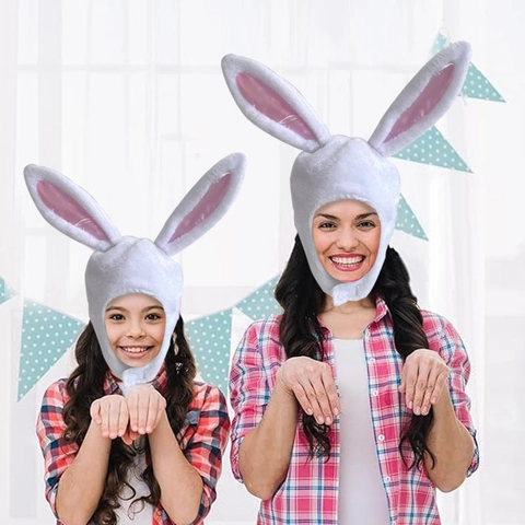 Simpatico Cappello Bianco Peluche Orecchie da Coniglio Morbido Copricapo con Orecchie Lunghe per Cosplay Pasqua Natale Festa Oggetti Scena Foto Donna Bambini