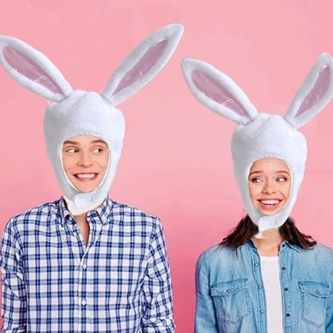 Simpatico Cappello Bianco Peluche Orecchie da Coniglio Morbido Copricapo con Orecchie Lunghe per Cosplay Pasqua Natale Festa Oggetti Scena Foto Donna Bambini
