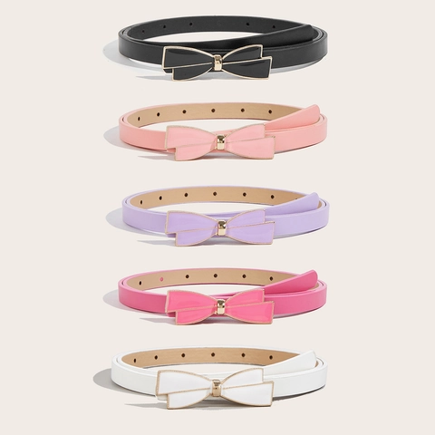 Women Girls Sweet Butterfly Buckle Thin Artificial Leather Belt Fashion Adjustable Waist Belt For Jeans Dresses Candy Color