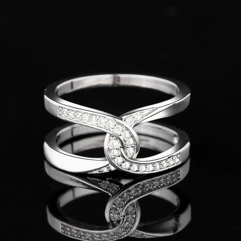 Luxus 925 Sterlingsilber Kreuz Pave Zirkonia Ring Eleganter Verflochtener Knoten Doppelschicht Fingerring Für Damen Hochzeit Party Schmuck