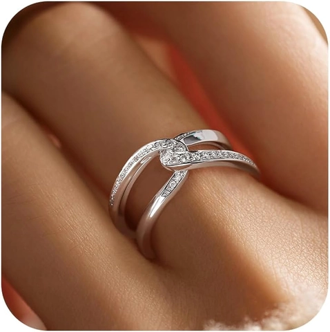 Luxus 925 Sterlingsilber Kreuz Pave Zirkonia Ring Eleganter Verflochtener Knoten Doppelschicht Fingerring Für Damen Hochzeit Party Schmuck