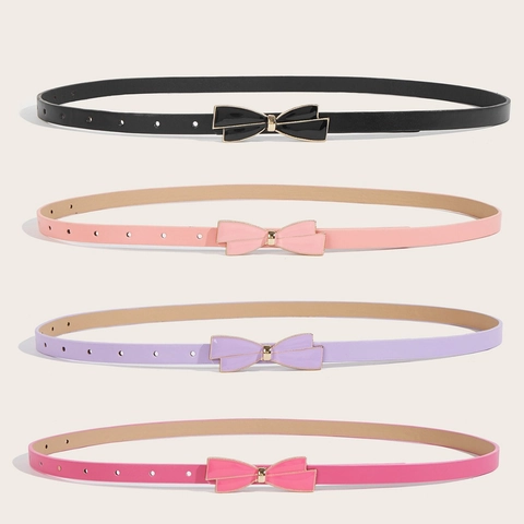 Women Girls Sweet Butterfly Buckle Thin Artificial Leather Belt Fashion Adjustable Waist Belt For Jeans Dresses Candy Color