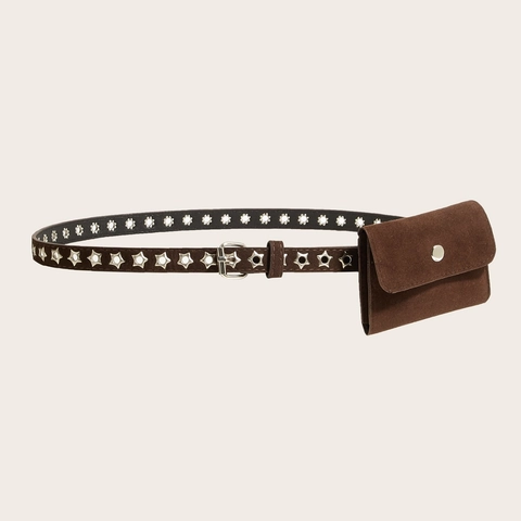 Vintage Wildlederimitat Gürteltasche Für Damen Stern Nieten Hüfttasche Mit Abnehmbarer Tasche Punk Stil Dornschließe Gürtel