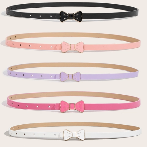 Ceinture Fine pour Femmes Enfants avec Boucle Nœud en Similicuir Réglable Boucle en Alliage Couleur Unie Décorative