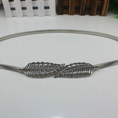 Cinturón Elástico de Resorte Decorativo de Hoja de Metal para Mujer Elegante Cadena de Cintura de Metal para Vestidos Accesorios Oro Plata