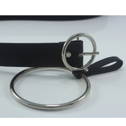Cintura da Donna Punk Gothic in Pelle PU Con Grande Anello di Metallo Argento Cintura Hip Hop Minimalista per Jeans Abiti Nero