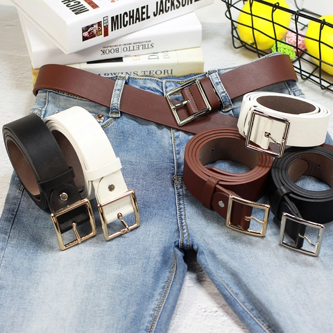 Cintura in Ecopelle Retro Stile Coreano per Donna Uomo Fascia Semplice Tinta Unita Con Fibbia in Metallo Quadrata Accessorio Moda