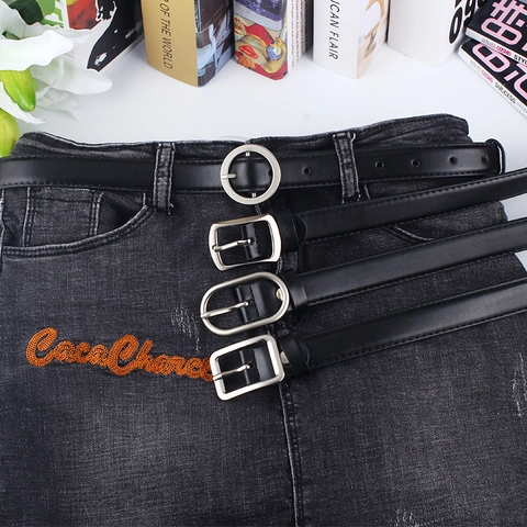 Women Fashion Faux Leather Belt With Alloy Metal Pin Buckle Simple Solid Color Versatile Thin Waist Belt For Daily Outfits