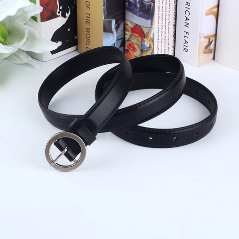 Women Fashion Faux Leather Belt With Alloy Metal Pin Buckle Simple Solid Color Versatile Thin Waist Belt For Daily Outfits