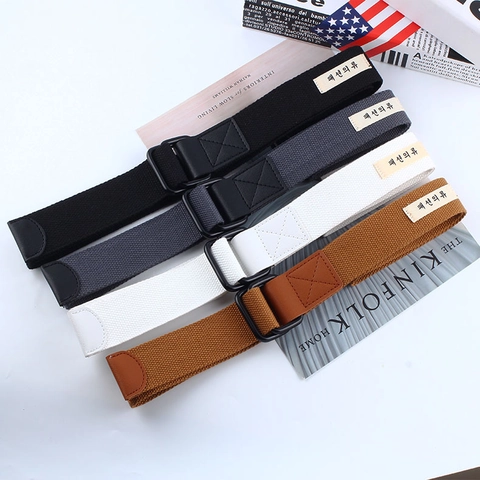 Lässiger Segeltuchgürtel Mit Doppeltem D-Ring-Verschluss Minimalistischer Webstoff-Riemen Für Unisex Jugendliche Studenten Mode Langer Hüftgürtel