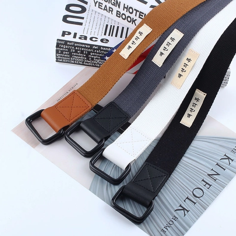 Lässiger Segeltuchgürtel Mit Doppeltem D-Ring-Verschluss Minimalistischer Webstoff-Riemen Für Unisex Jugendliche Studenten Mode Langer Hüftgürtel