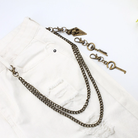 Cadena para Pantalones de Metal Plateado de Doble Capa Punk Hip Hop Streetwear Cadena de Cintura Con Colgante de Astronauta Oso Estrella