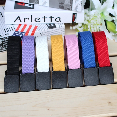 Ceinture en Toile Unisexe Simple Boucle Rectangulaire en Plastique Style Coréen Décontracté Taille Ajustable pour Jeans Accessoires de Mode