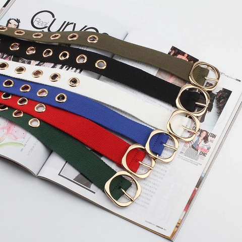 Cintura in Tela di Moda Con Occhielli in Metallo Dorato Fibbia ad Ardiglione Cinturino Intrecciato Unisex per Abbigliamento Streetwear