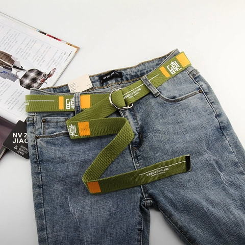 Segeltuch Gürtel Mit Buchstabendruck Für Damen Herren Casual Streetwear Harajuku Doppelring-Schnalle Gewebter Taillengürtel Modeaccessoire