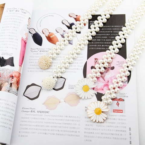 Women's Elastic Pearl Waist Chain Elegant Artificial Pearl Dress Belt With Sweet Daisy Flower And Round Pearl Buckle Accessories
