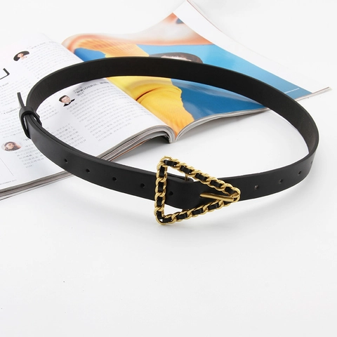 Cintura Sottile da Donna in Pelle PU con Fibbia in Metallo Triangolare Cintura Semplice per Jeans Vestito Cinturino Decorativo
