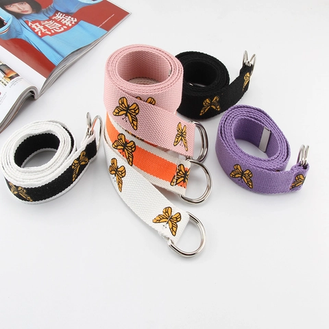 Mode Nylon Canvas Schmetterling Druck Gürtel Doppel D Ring Schnalle Lässig Taillengurt Für Damen Herren Studenten Streetwear