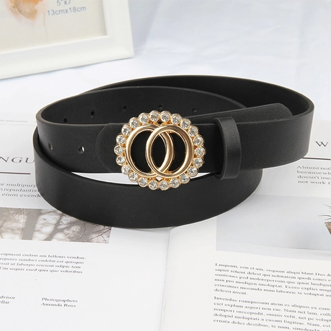 Dames Mode Dubbele Ring Strass Gesp Riem PU Leer Decoratieve Taille Strap Voor Jeans Jurk Accessoires