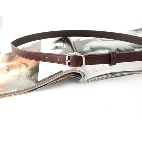 Cintura Sottile in Pelle PU Semplice da Donna Con Fibbia Quadrata Dorata Cinturino Decorativo per Jeans Abito