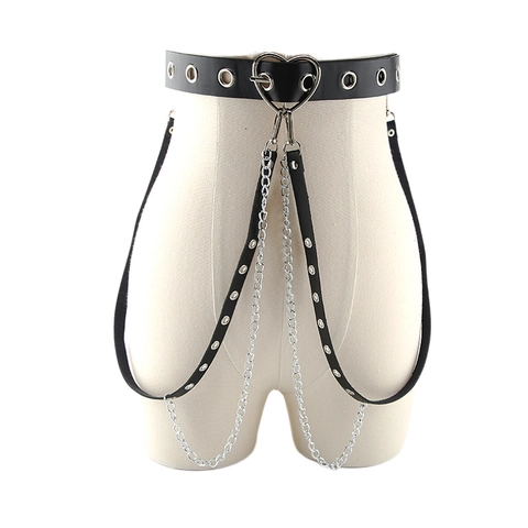 Imbracatura del Corpo Harajuku Punk Gothic in Pelle PU Con Fibbia a Cuore Catena di Metallo Catena Girovita Donna