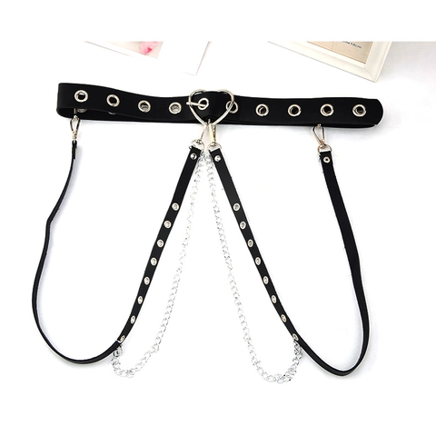 Imbracatura del Corpo Harajuku Punk Gothic in Pelle PU Con Fibbia a Cuore Catena di Metallo Catena Girovita Donna