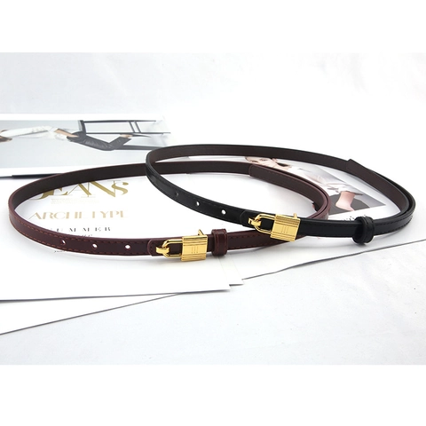 Cintura Sottile da Donna in Pelle con Fibbia a Lucchetto in Lega Dorata Cintura Decorativa per Jeans Vestito Elegante Accessorio