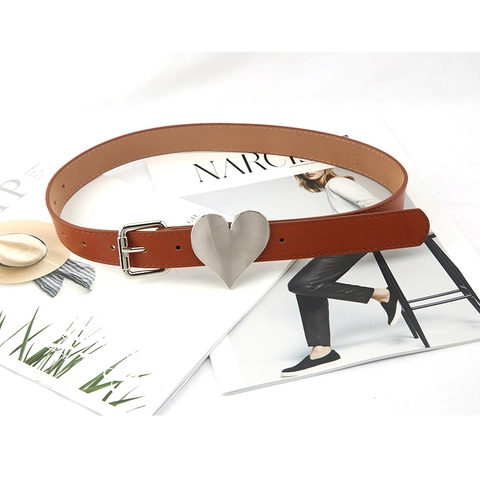 Women Retro Heart Buckle Fashion Waist Belt Synthetic Leather Alloy Buckle Dress Suit Accessories Ladies Trendy Waistband