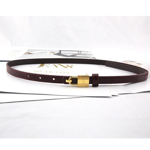 Cintura Sottile da Donna in Pelle con Fibbia a Lucchetto in Lega Dorata Cintura Decorativa per Jeans Vestito Elegante Accessorio