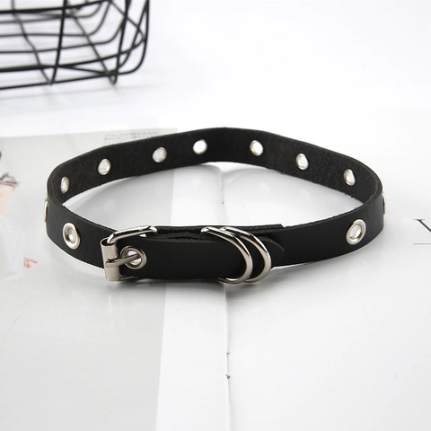 Collar Choker de Cuero PU Punk Gótico para Mujer Sexy Collar con Ojetes en Todo Con Hebilla de Metal Ajustable Joyería