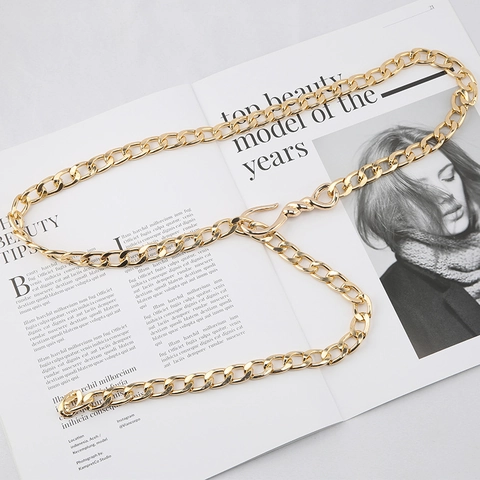 Cintura a Catena Curb in Lega di Alluminio Hip Hop Catena da Vita in Metallo Regolabile Minimalista per Abiti Jeans Oro Argento Decorativo