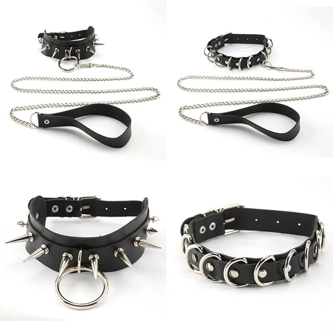 Punk PU-Leder Halsband Halskette Mit Abnehmbarer Metallkette Gothic Schwarz O-Ring Halsband Für Damen Party Schmuck Accessoires