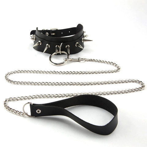Punk PU-Leder Halsband Halskette Mit Abnehmbarer Metallkette Gothic Schwarz O-Ring Halsband Für Damen Party Schmuck Accessoires