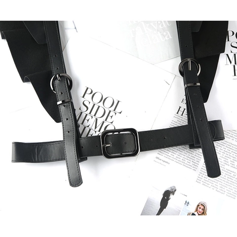 Cintura a Corsetto in Pelle PU Punk per Donna Bretella con Volant Imbracatura per il Corpo Gothic Accessorio Girovita Nero